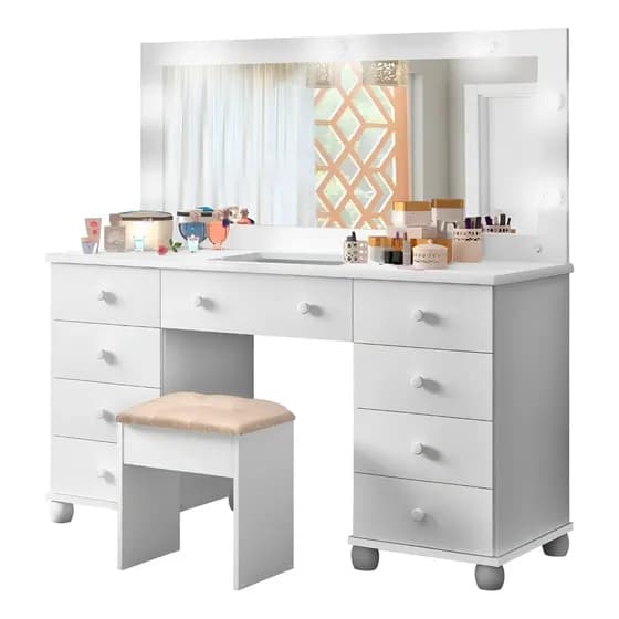 Penteadeira Camarim Planet Baby 9 Gavetas com LED e Banqueta