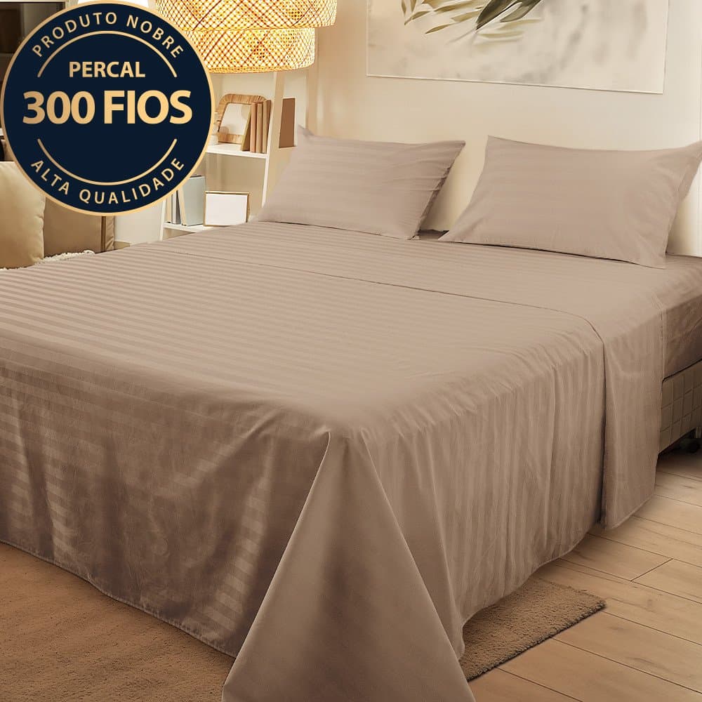 Jogo de cama Queen em percal 300 fios, 4 peças