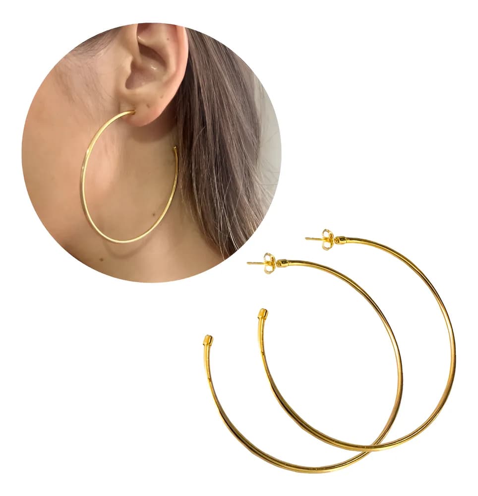 Brinco Argola Grande Dourada Folheada a Ouro Moda Tendência