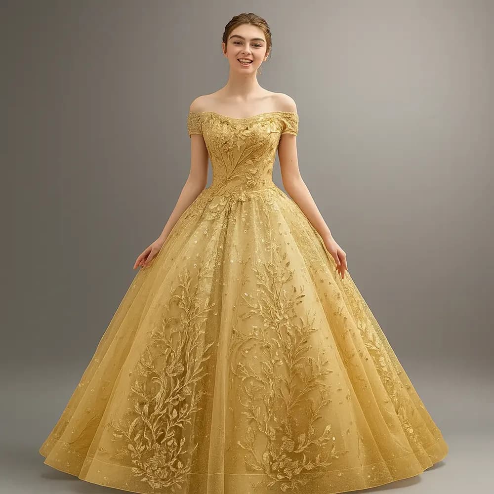 Vestido princesa dourado com saiote