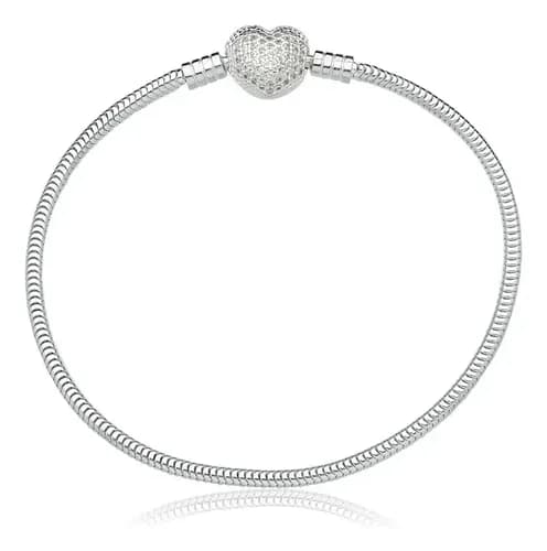 Pulseira Berloques Prata 925 Coração Zircônias