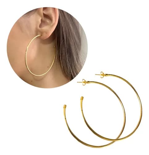 Brinco Argola Grande Dourada Folheada a Ouro Moda Tendência