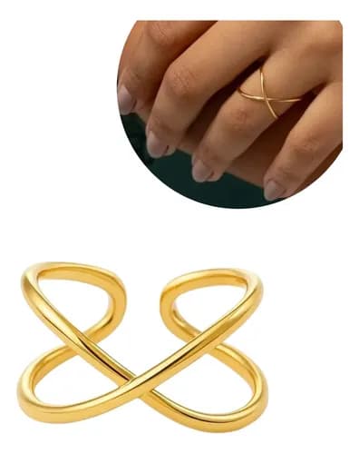 Anel Feminino X Ajustável Minimalista Banho Ouro 18k