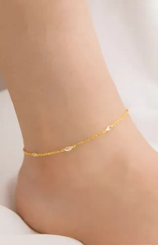 Tornozeleira Feminina Delicada Cristais Folheada a Ouro 18k