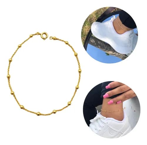 Tornozeleira Feminina de Bolinhas Banhada a Ouro Minimalista